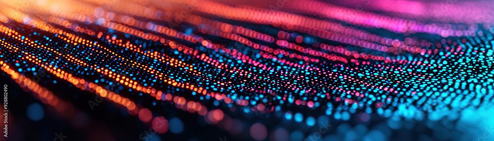 Poster abstract digital landscape with vibrant neon lights creating flowing wave patterns in a futuristic a