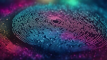A colorful image of a fingerprint with a blue and purple background