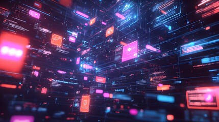 Obraz premium Abstract Digital Interface with Glowing Red and Blue Icons