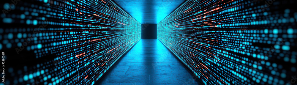 Aufkleber futuristic digital tunnel with glowing lights, representing advanced technology and endless data. pe