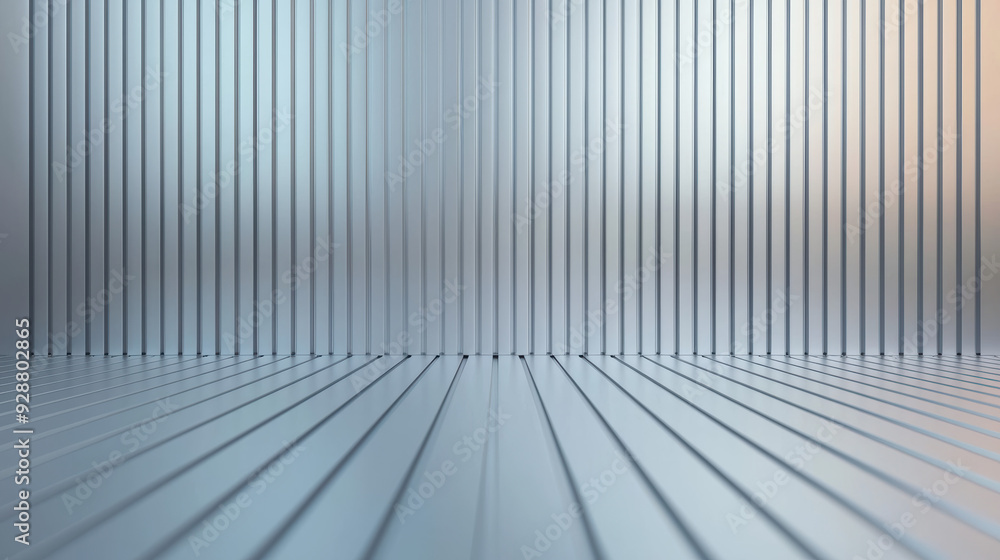 Poster abstract metallic wall background with vertical lines in blue and orange tones creating a modern, fu