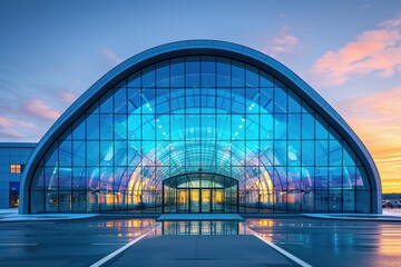 Obraz premium Modern airport terminal building, entrance exterior 