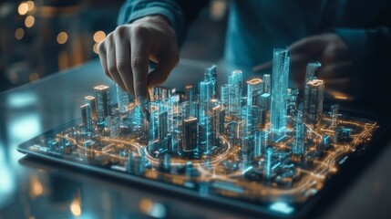 Ai in sustainable urban planning  digital tablet used for smart city infrastructure design