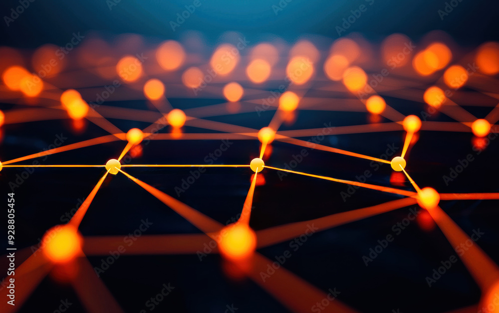 Poster abstract digital network with glowing nodes and connections. futuristic technology communication bac