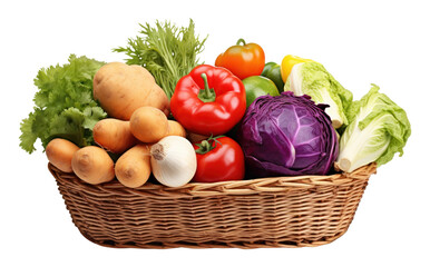 PNG Vegetable basket cabbage tomato.