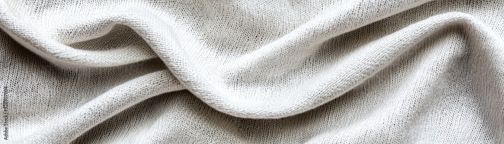 Poster close-up of a soft, textured white fabric with gentle folds, showcasing its delicate weave and elega