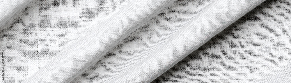 Poster close-up of white textured fabric with subtle folds, displaying intricate weave patterns, ideal for 