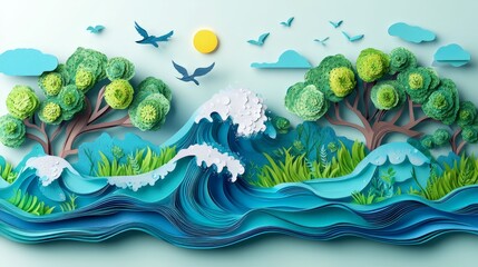 Paper Art Celebrating World Water Day with Ecological Focus