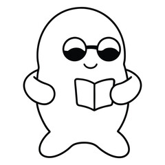 Halloween Vector Icon - Ghost Reading Book in Sunglasses.