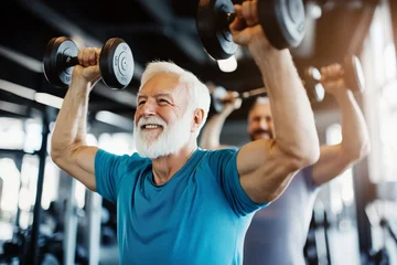An energetic elderly fitness enthusiast demonstrates that a healthy lifestyle is achievable at any age, emphasizing the importance of staying active while working and exercising at the gym