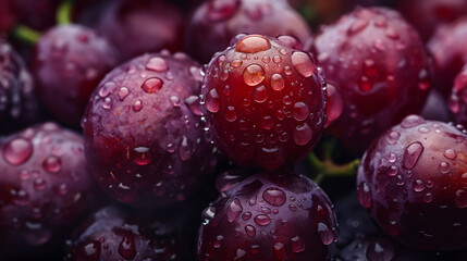 grapes with water droplets in a fresh fruit-themed, horizontal format, photorealistic, JPG, illustration. Generative ai