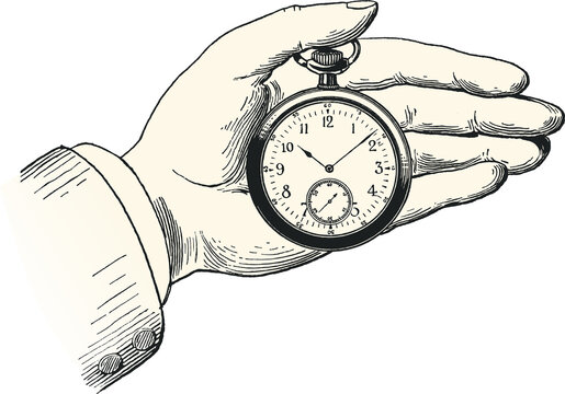 hand holding a watch  illustration isolated on transparent background
