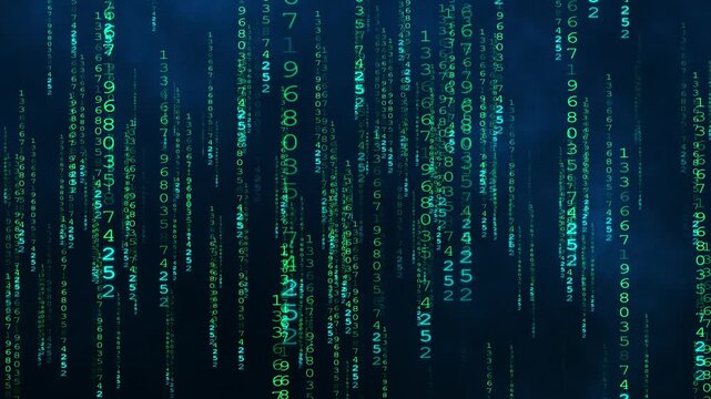 Falling green numbers on a dark background. Abstract technology Background in matrix style. 