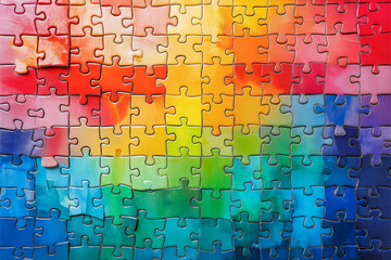 colorful rainbow puzzles. Flat lay.