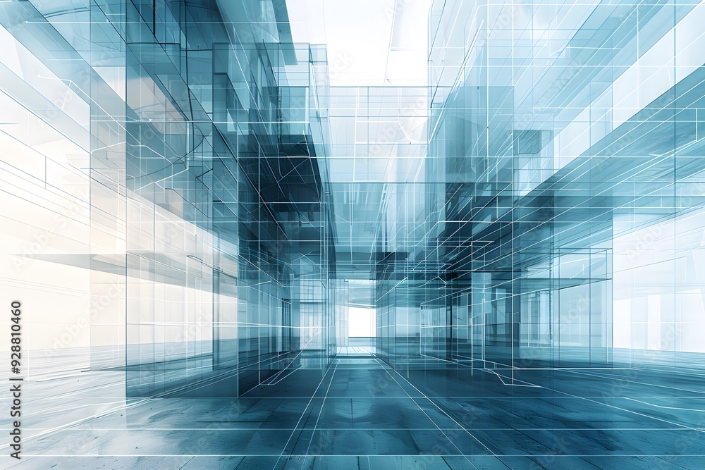 Poster futuristic architectural space with transparent structures