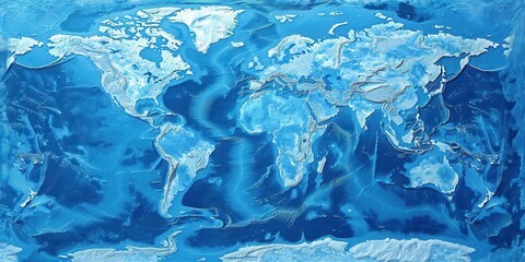 Blue World Map. Global Earth Travel Concept with Blue Color Palette