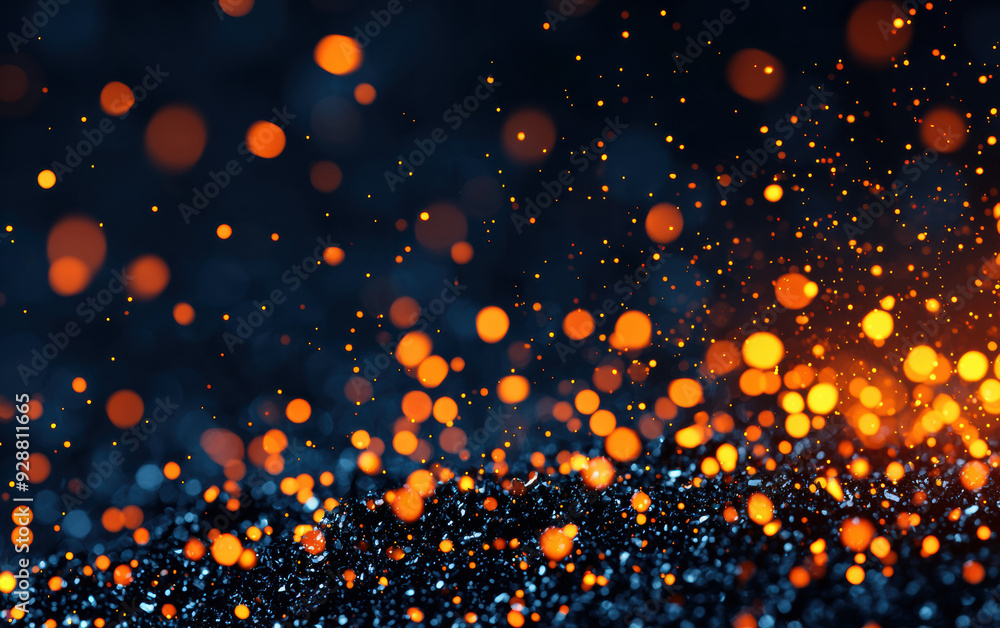 Poster abstract image featuring vibrant orange and yellow light bokeh against a dark background, creating a