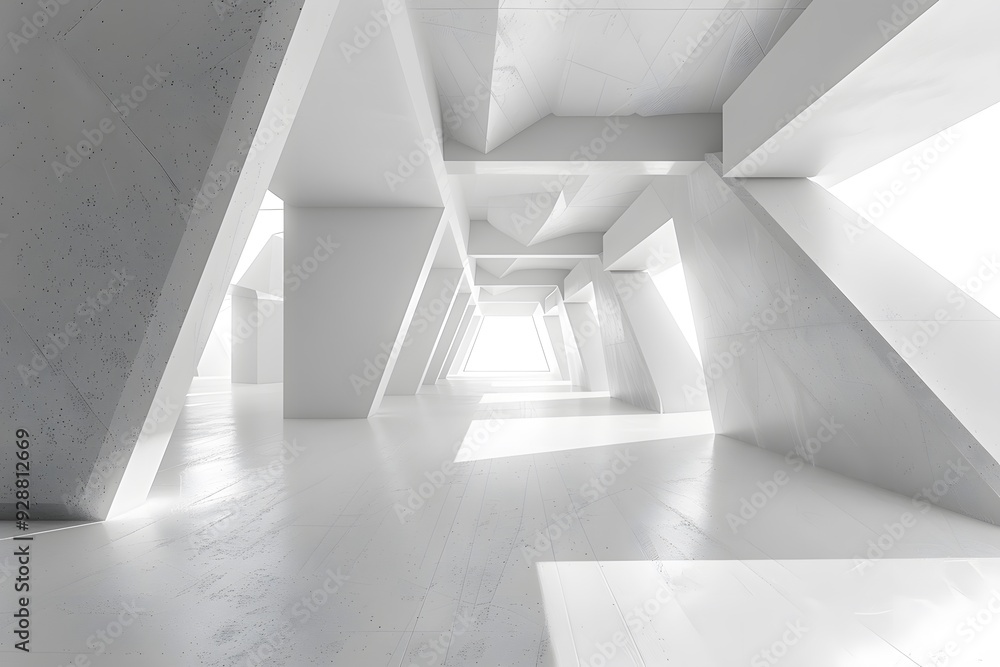 Poster modern minimalist architectural space with dynamic angles and bright lighting