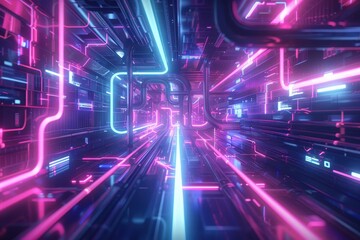 Abstract Neon Tunnel with Pink and Blue Lights