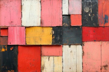 Abstract Colorful Patchwork of Painted Wood Panels