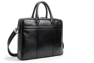 Sleek Black Leather Briefcase with Dual Handles and Adjustable Strap