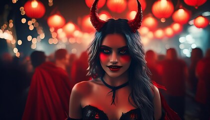 Embracing the Dark Side: A Devilish Costume Lights Up the Halloween Celebration"