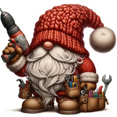 Santa Claus with drill and tools in his hands. 3d illustration