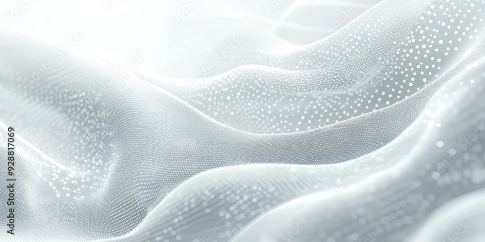 Poster a serene abstract texture featuring soft flowing white waves elegantly adorned with shimmering spark