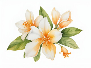 Fototapeta premium Orange jasmine flowers watercolor ,orange flowers