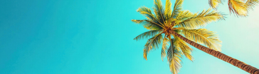 A stunning tropical palm tree against a vibrant blue sky, capturing the essence of summer and serene coastal vibes in a breathtaking view.
