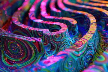 Abstract 3D Swirling Pattern with Vibrant Colors and Glittery Texture