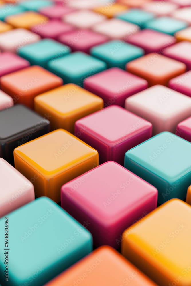 Poster close-up of vibrant, colorful squares arranged in a geometric pattern. modern, abstract design with 