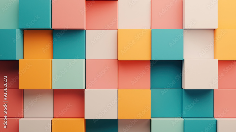 Poster colorful abstract blocks in pastel tones creating a modern geometric pattern, perfect for background