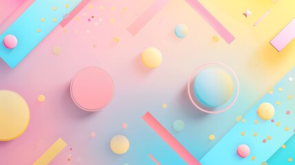 Pastel Geometric Abstract Background with 3D Shapes and Confetti