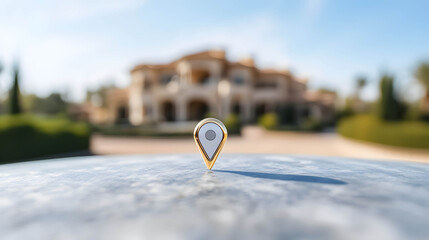 Illustration of a pin icon indicating a prime commercial real estate location, generating returns from investing in real estate, renting and speculating and selling assets