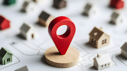 Illustration of a pin icon indicating a prime commercial real estate location, generating returns from investing in real estate, renting and speculating and selling assets