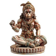 A beautifully crafted statue of Hanuman, isolated on white background, transparent background