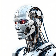 Isolated Cybernetic Robot Android On White Background