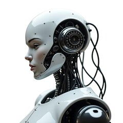 Isolated Cybernetic Robot Android On White Background