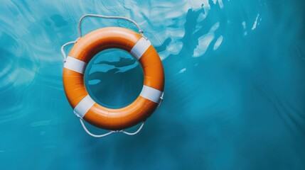 Orange Lifebuoy Floating on Blue Water