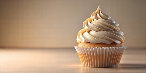 A 3D cupcake with delicate frosting on a soft, neutral background, symbolizing bakery craftsmanship