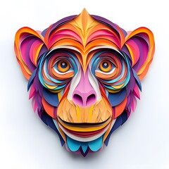 Fototapeta premium Vibrant Paper-Cut Monkey Head, Symbol of the Year