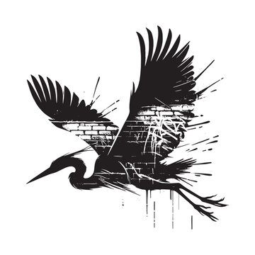 recommend clip art: silhouette of Heron filled with graffiti street wall in rough drawing