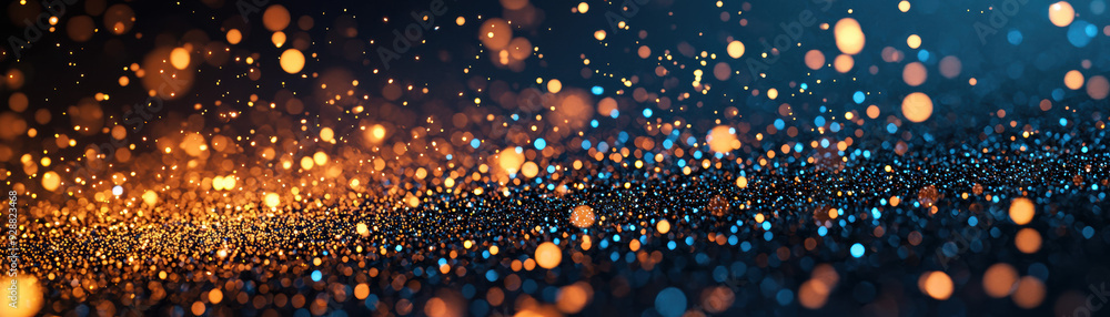 Poster vibrant abstract bokeh lights in orange and blue, creating a dynamic and festive background perfect 