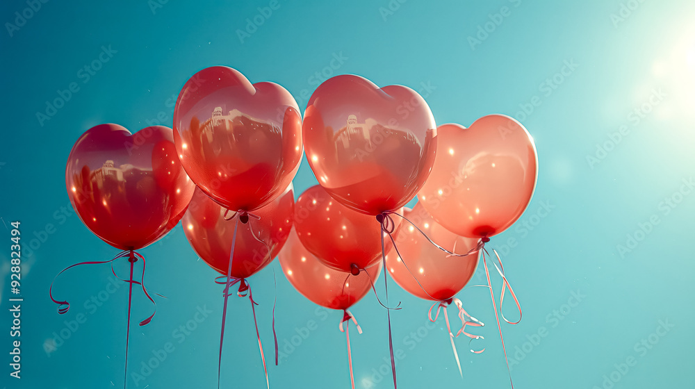 Aufkleber a bunch of red balloons floating in the sky. the balloons are arranged in a way that they look like 