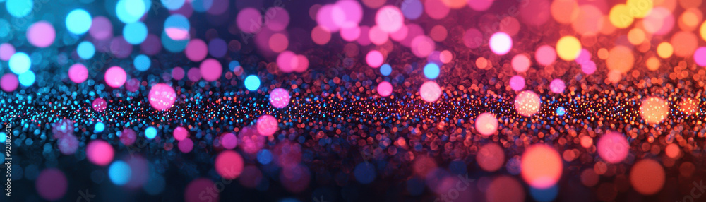 Poster vibrant bokeh background with colorful lights creating a festive and abstract pattern, ideal for hol