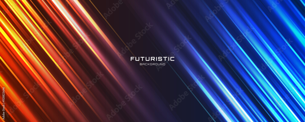 Poster 3d blue orange techno abstract background overlap layer on dark space with glowing lines decoration.