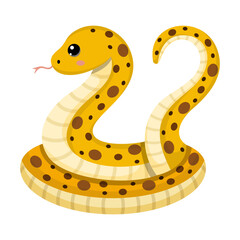 Obraz premium Cute yellow snake. Colorful suffocating reptile. Chinese New Year symbol. Funny snake character isolated on white background. Vector illustration for card, sticker, calendar.