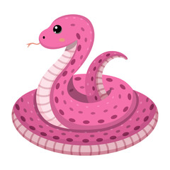 Fototapeta premium Cute pink snake. Colorful suffocating reptile. Chinese New Year symbol. Funny snake character isolated on white background. Vector illustration for card, sticker, calendar.