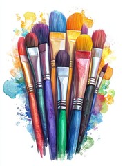 Fototapeta premium Watercolor Illustration of a Bunch of Paintbrushes